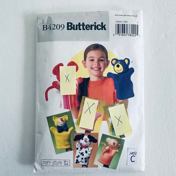 Butterick 4209 Animal Hand Puppet BEAR DOG CAT MONKEY ONLY Pattern *INCOMPLETE - Picture 1 of 2